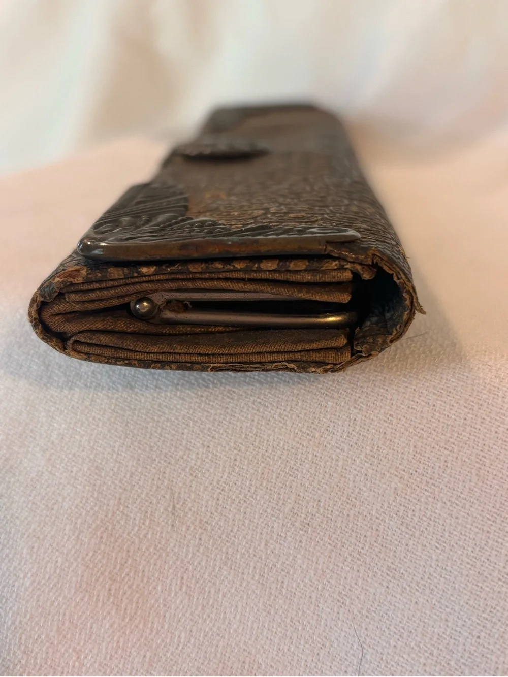 Antique 1878 Patent Victorian Men's Long Wallet Embossed Lizardskin Leather Case